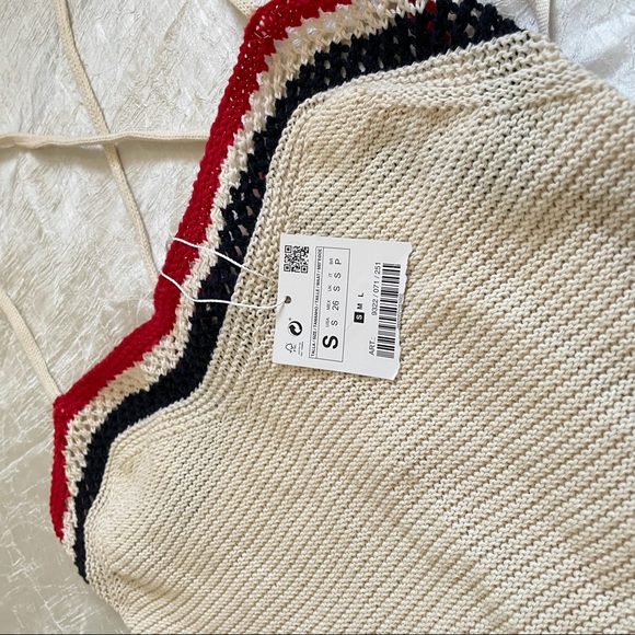 NWT ZARA Trafaluc knit ivory, blue, and red cami tank top - Picture 4 of 6